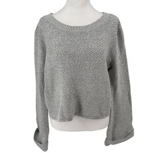 Roxy Gray Textured Knit Pullover Sweater Women’s Sz M Drop Shoulder Slouchy Cozy
